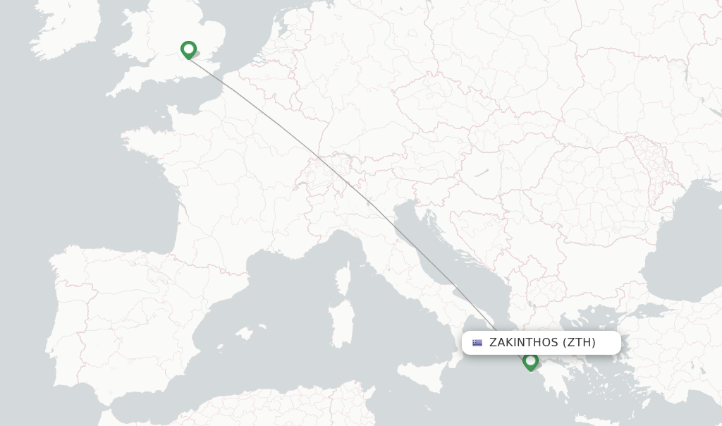 Route map with flights from Zakinthos with British Airways