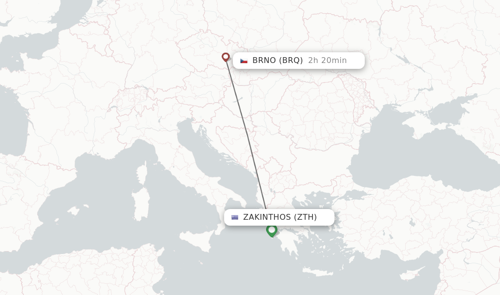 Flights from Zakinthos to Brno route map