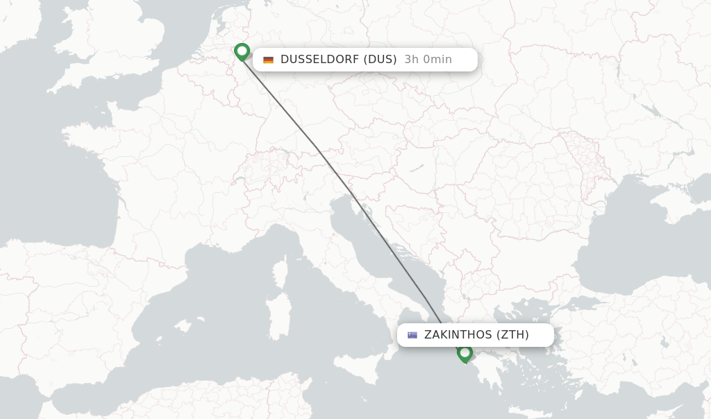 Flights from Zakinthos to Dusseldorf route map