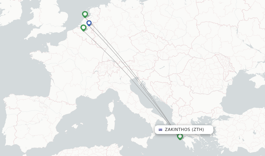 Route map with flights from Zakinthos with Transavia