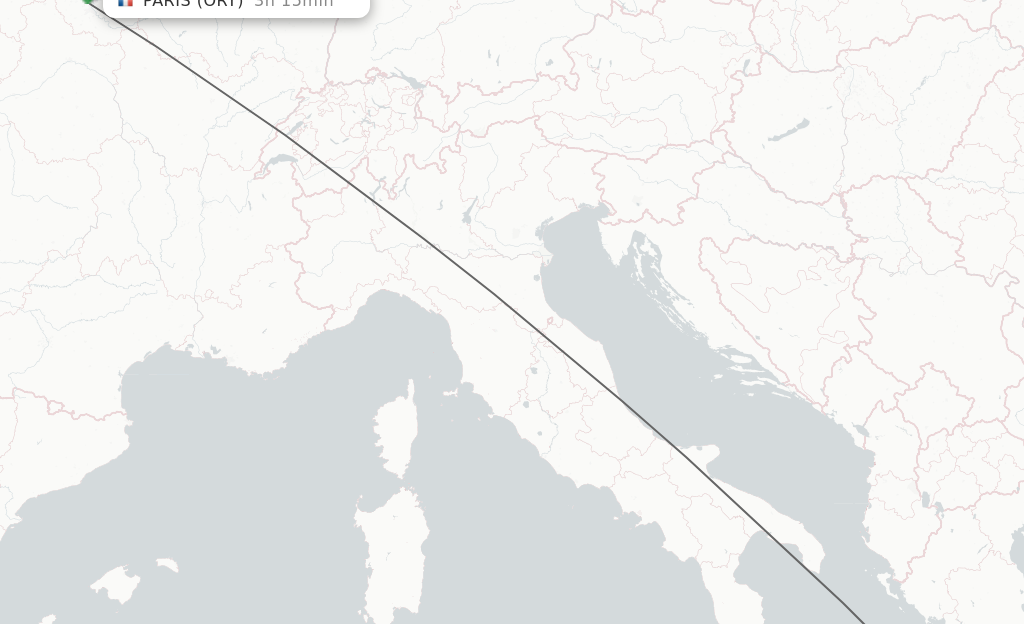 Flights from Zakinthos to Paris route map