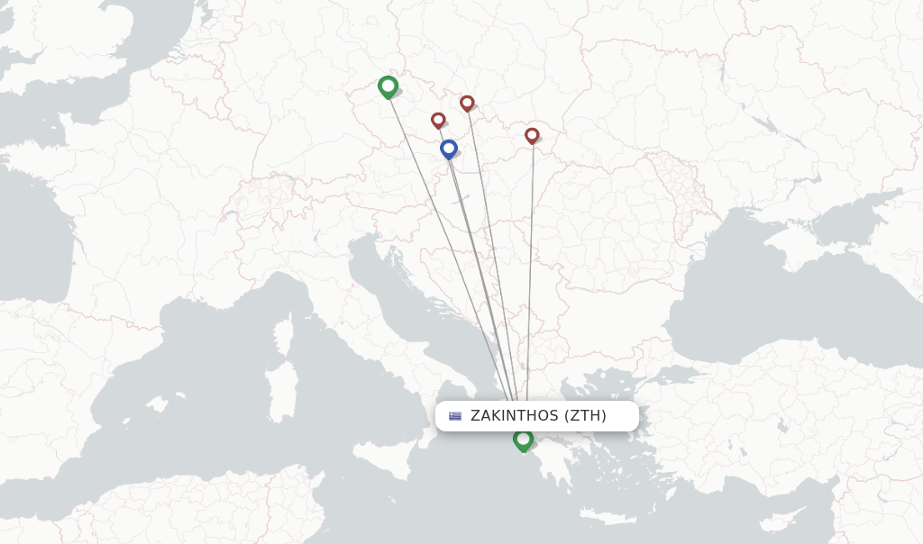 Route map with flights from Zakinthos with SmartWings