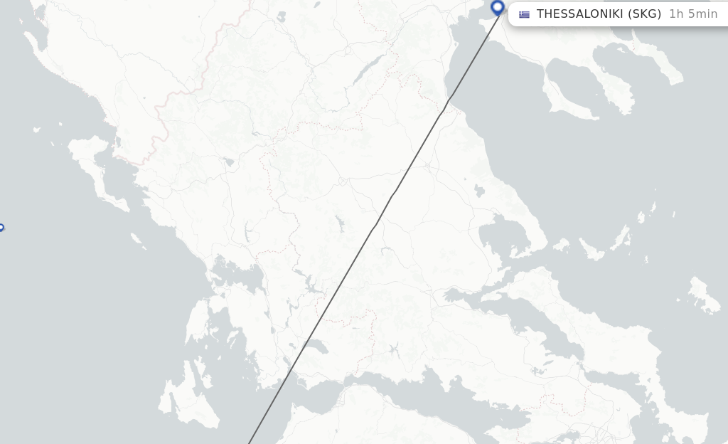 Flights from Zakinthos to Thessaloniki route map