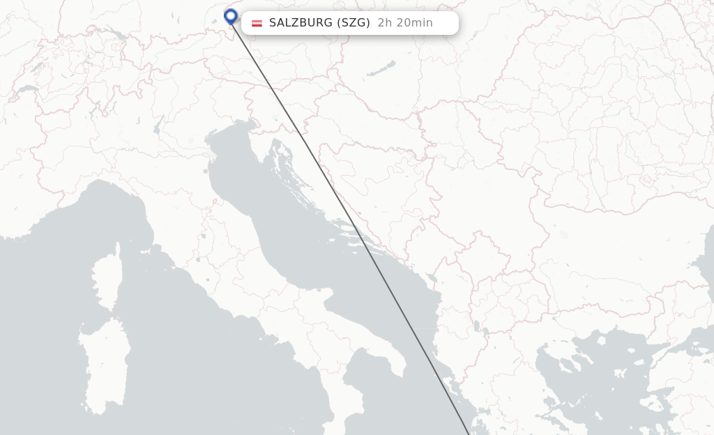 Flights from Zakinthos to Salzburg route map