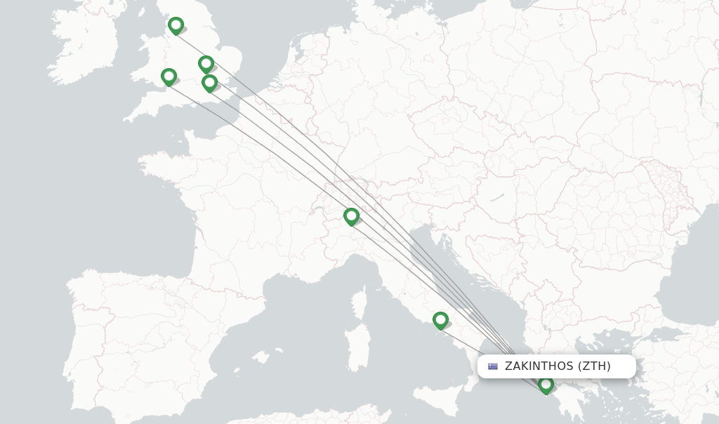 Route map with flights from Zakinthos with easyJet