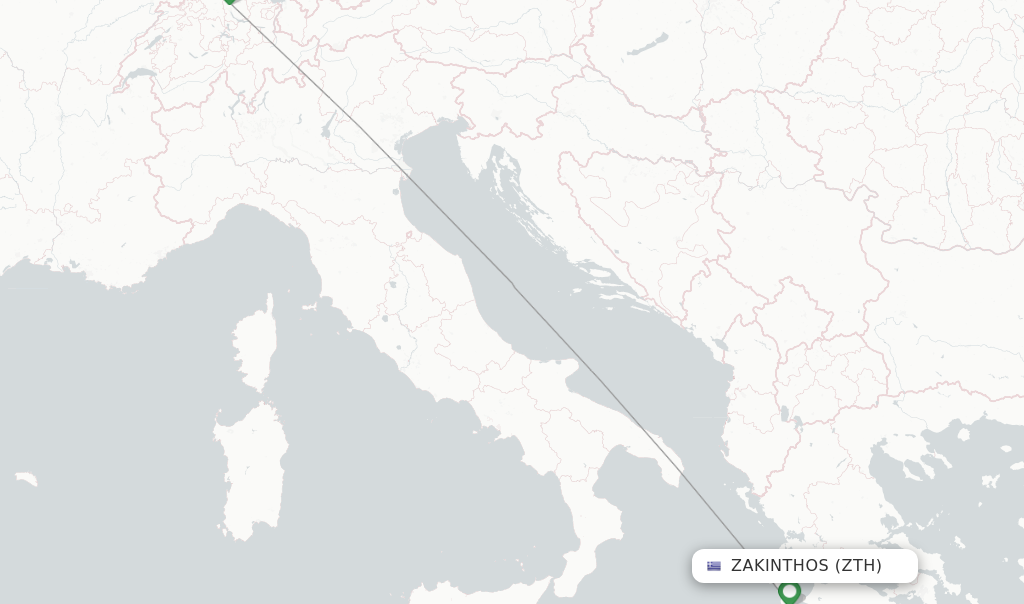 Route map with flights from Zakinthos with Edelweiss