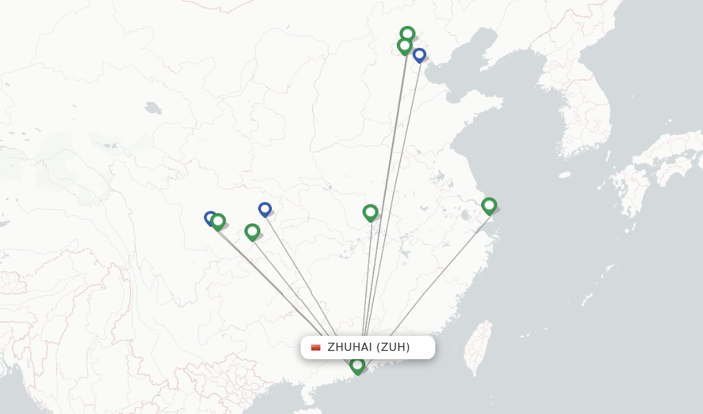 Route map with flights from Zhuhai with Air China