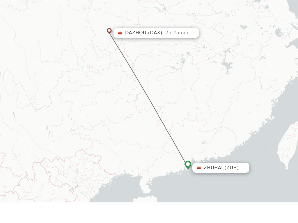 Flights from Zhuhai to Dazhou route map