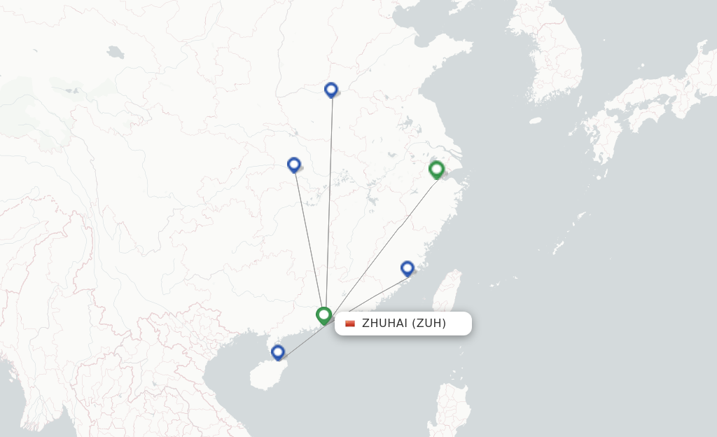 Route map with flights from Zhuhai with Donghai Airlines