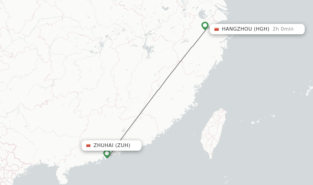 Flights from Zhuhai to Hangzhou route map