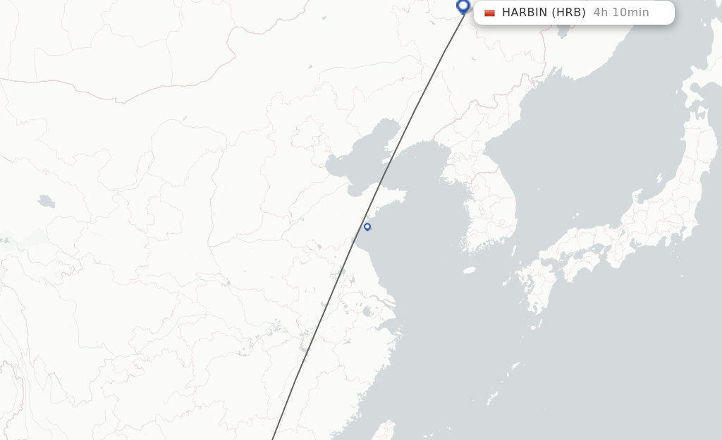 Flights from Zhuhai to Harbin route map