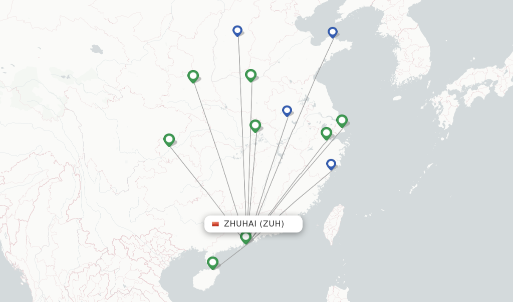 Route map with flights from Zhuhai with Hainan Airlines