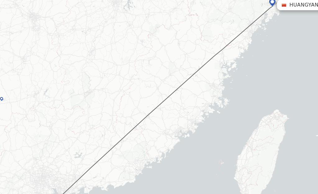 Flights from Zhuhai to Taizhou route map