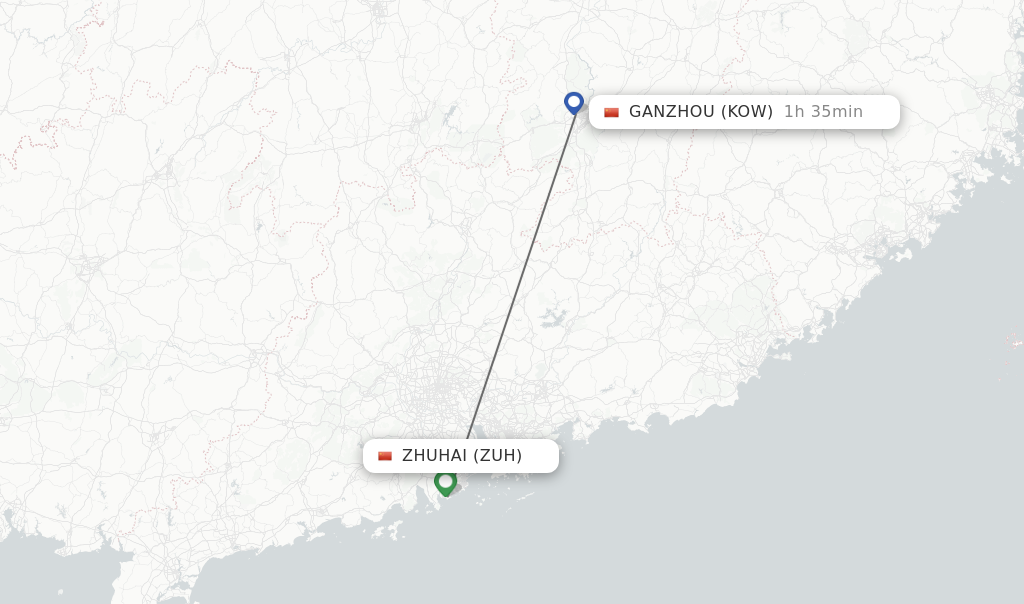 Flights from Zhuhai to Ganzhou route map