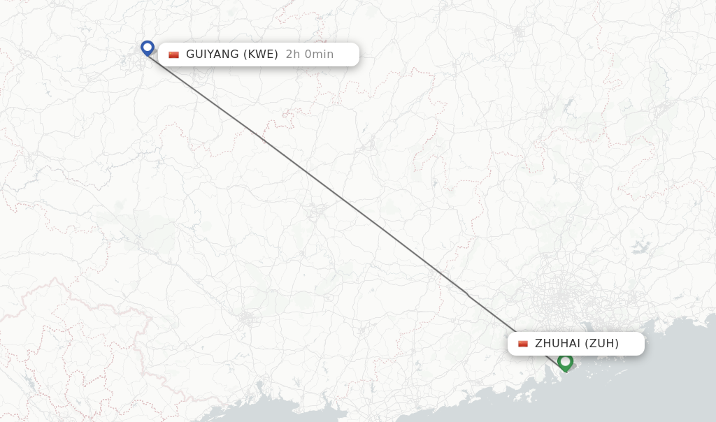Flights from Zhuhai to Guiyang route map