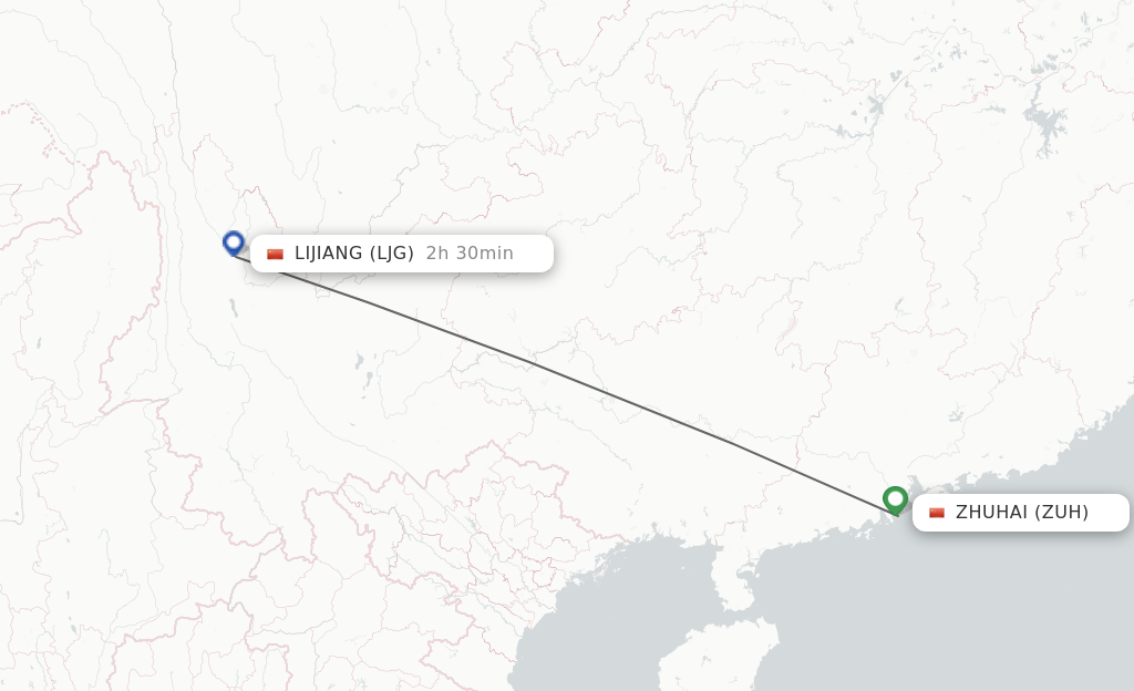 Flights from Zhuhai to Lijiang route map
