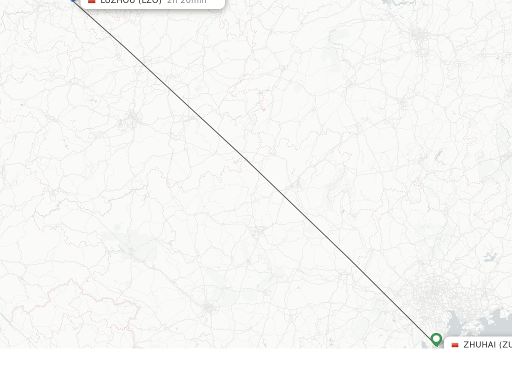 Flights from Zhuhai to Luzhou route map