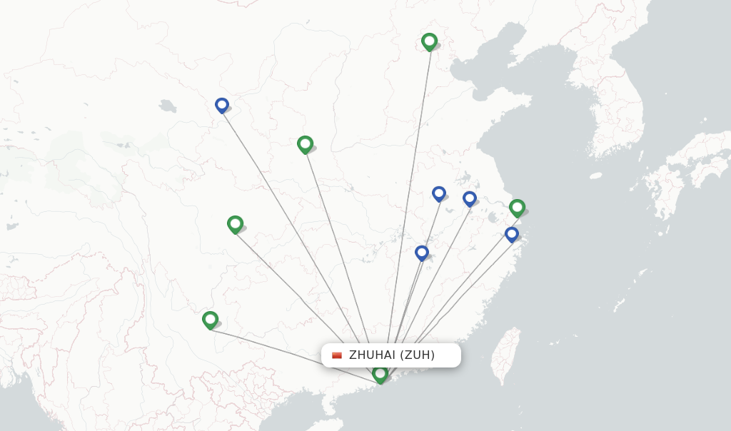 Route map with flights from Zhuhai with China Eastern