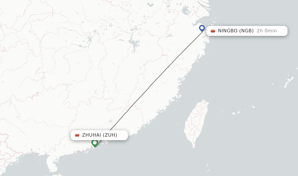 Flights from Zhuhai to Ningbo route map
