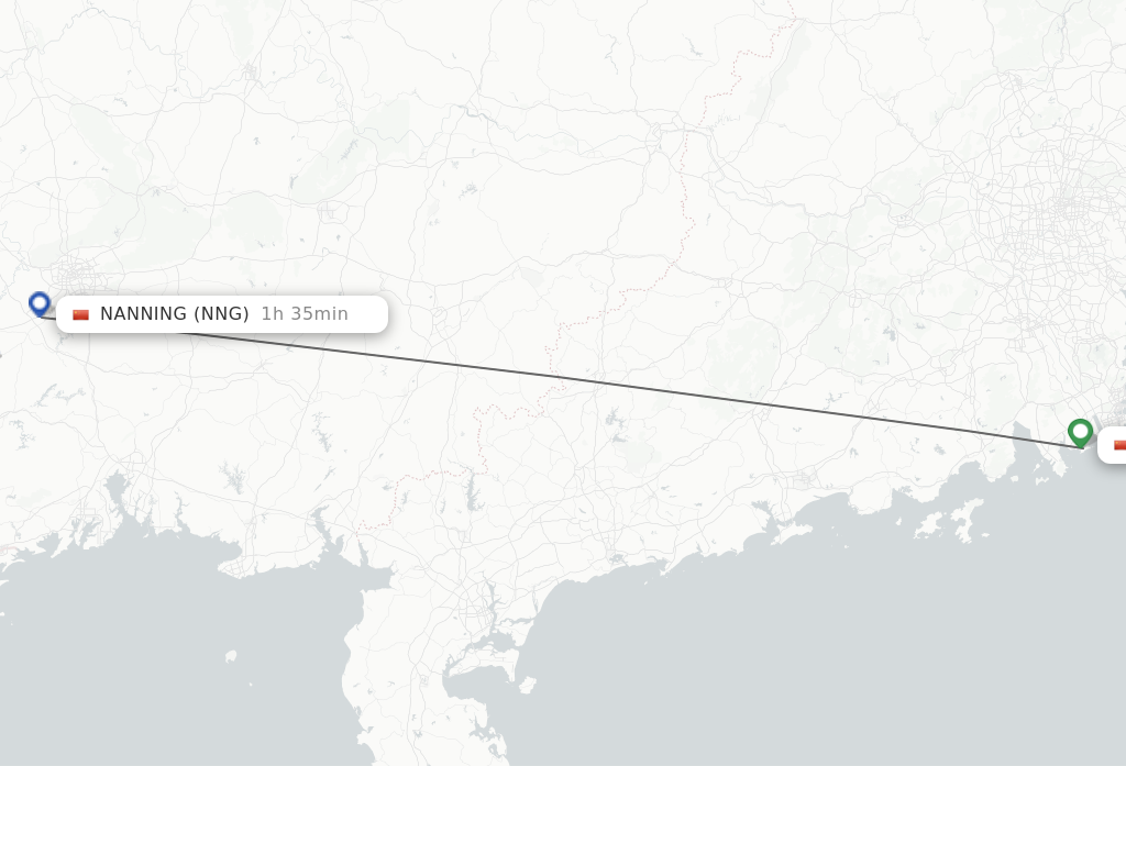 Flights from Zhuhai to Nanning route map