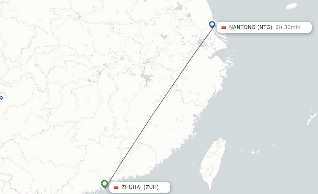 Flights from Zhuhai to Nantong route map