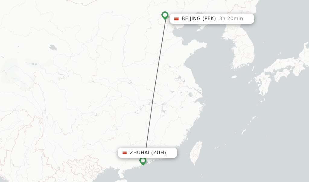 Flights from Zhuhai to Beijing route map