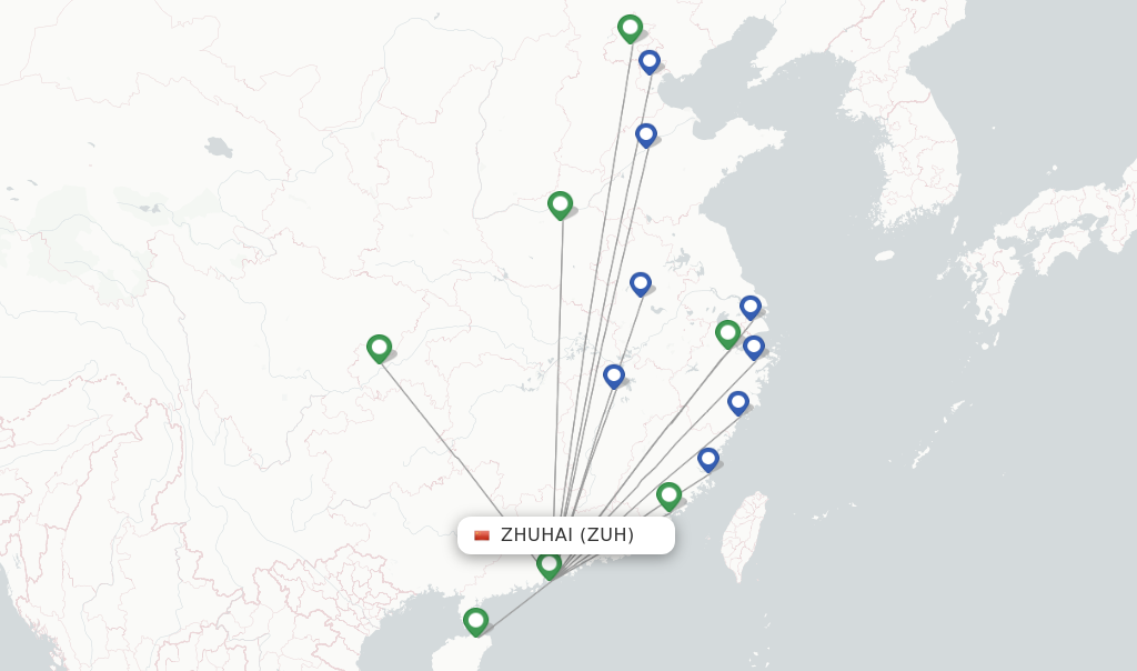 Route map with flights from Zhuhai with Shandong Airlines