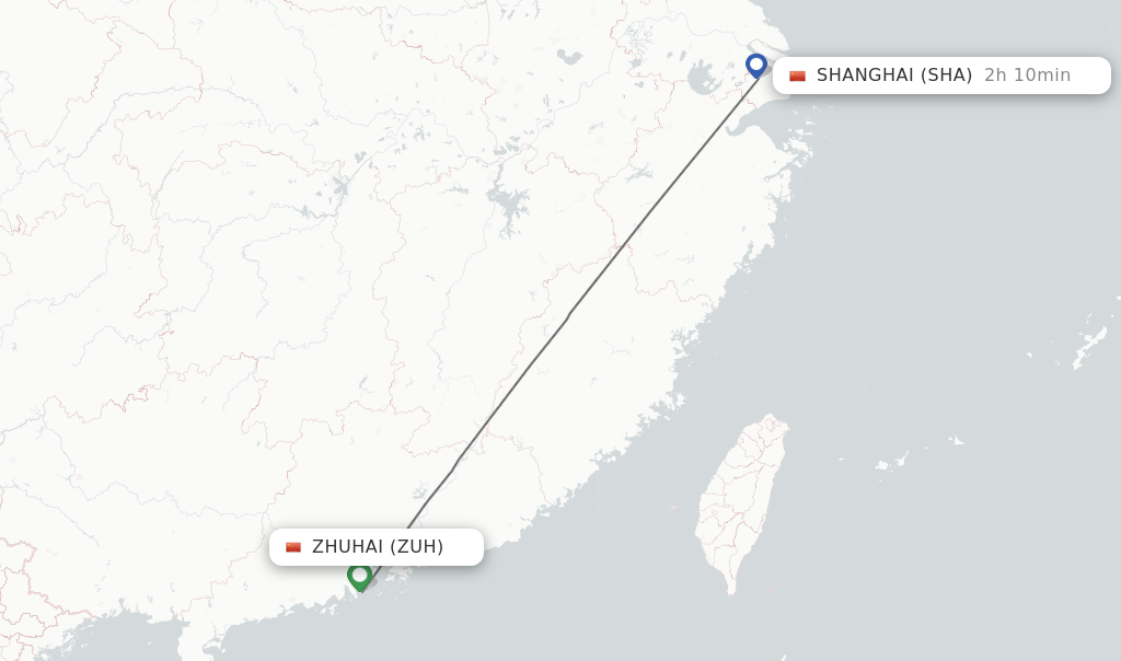 Flights from Zhuhai to Shanghai route map