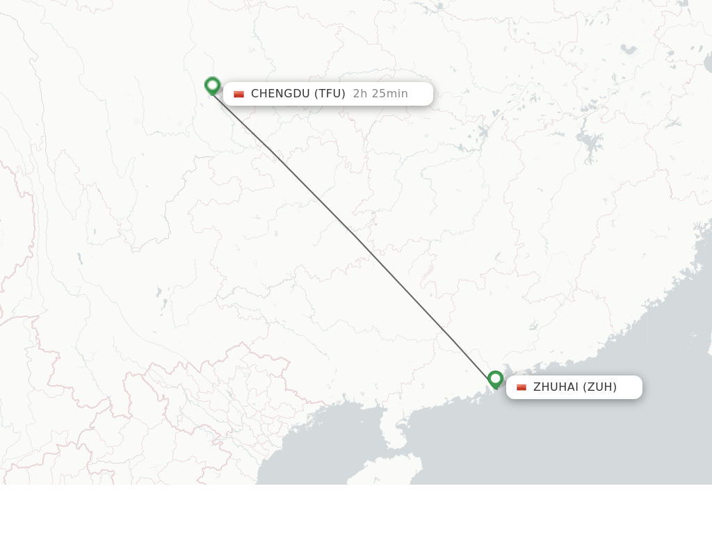 Flights from Zhuhai to Chengdu route map
