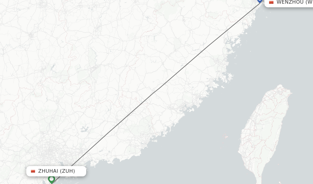 Flights from Zhuhai to Wenzhou route map