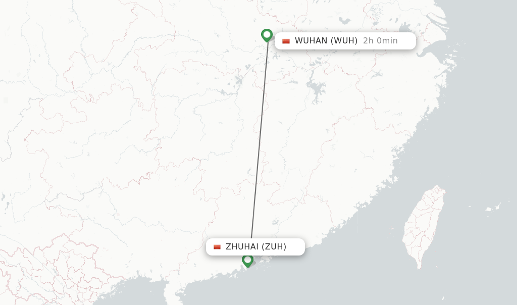 Flights from Zhuhai to Wuhan route map