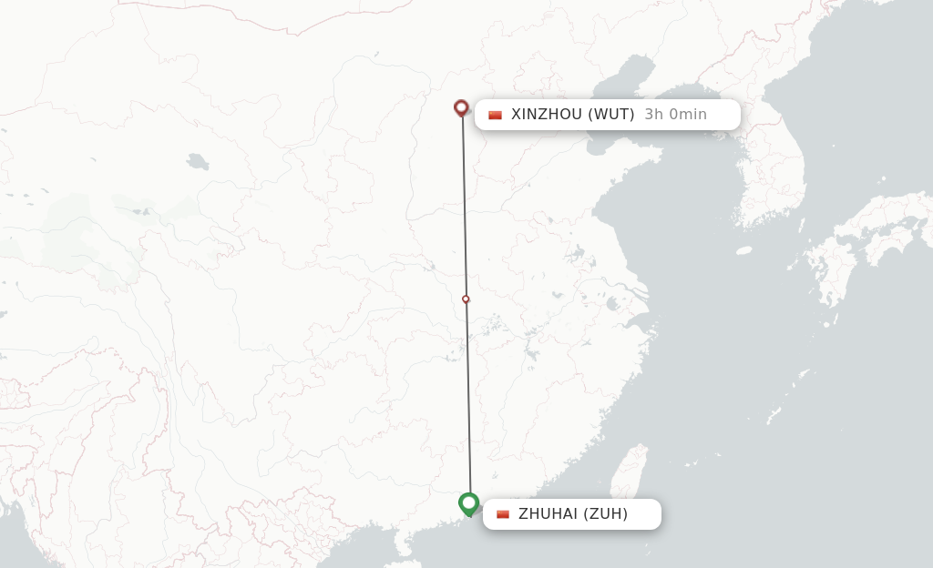 Flights from Zhuhai to Xinzhou route map