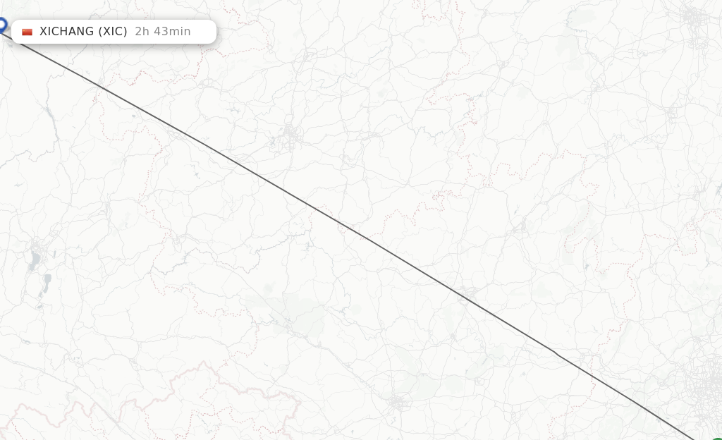 Flights from Zhuhai to Xichang route map