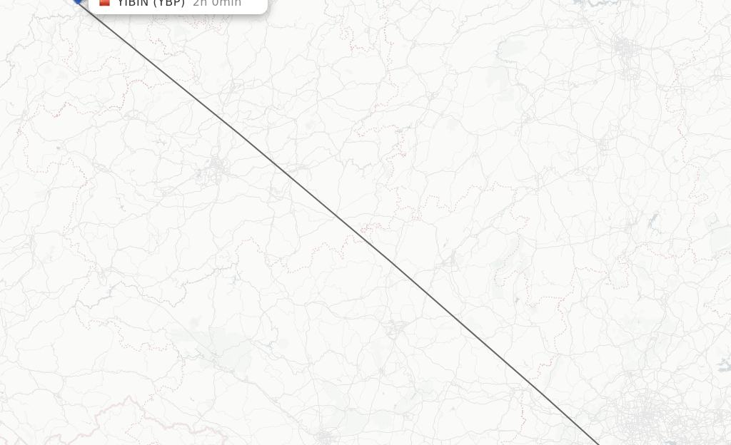 Flights from Zhuhai to Yibin route map