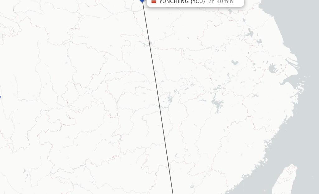 Flights from Zhuhai to Yuncheng route map