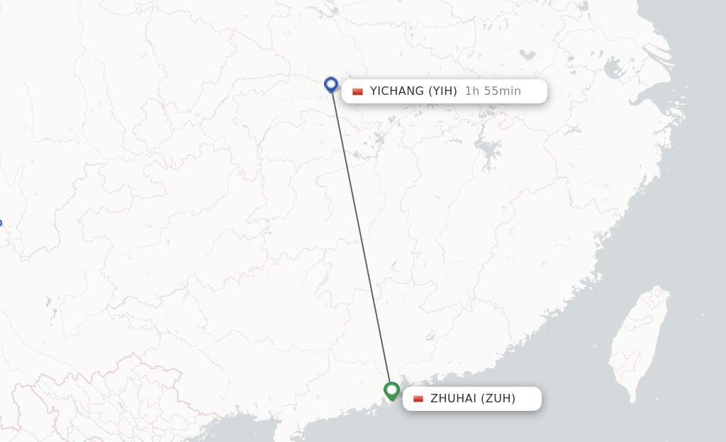 Flights from Yichang to Zhuhai route map