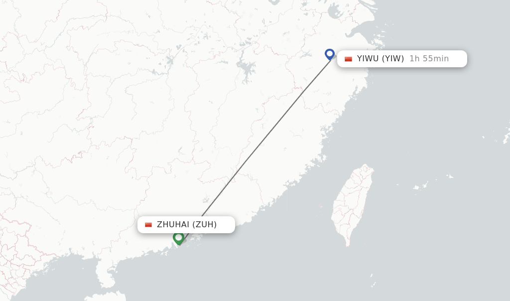 Flights from Zhuhai to Yiwu route map