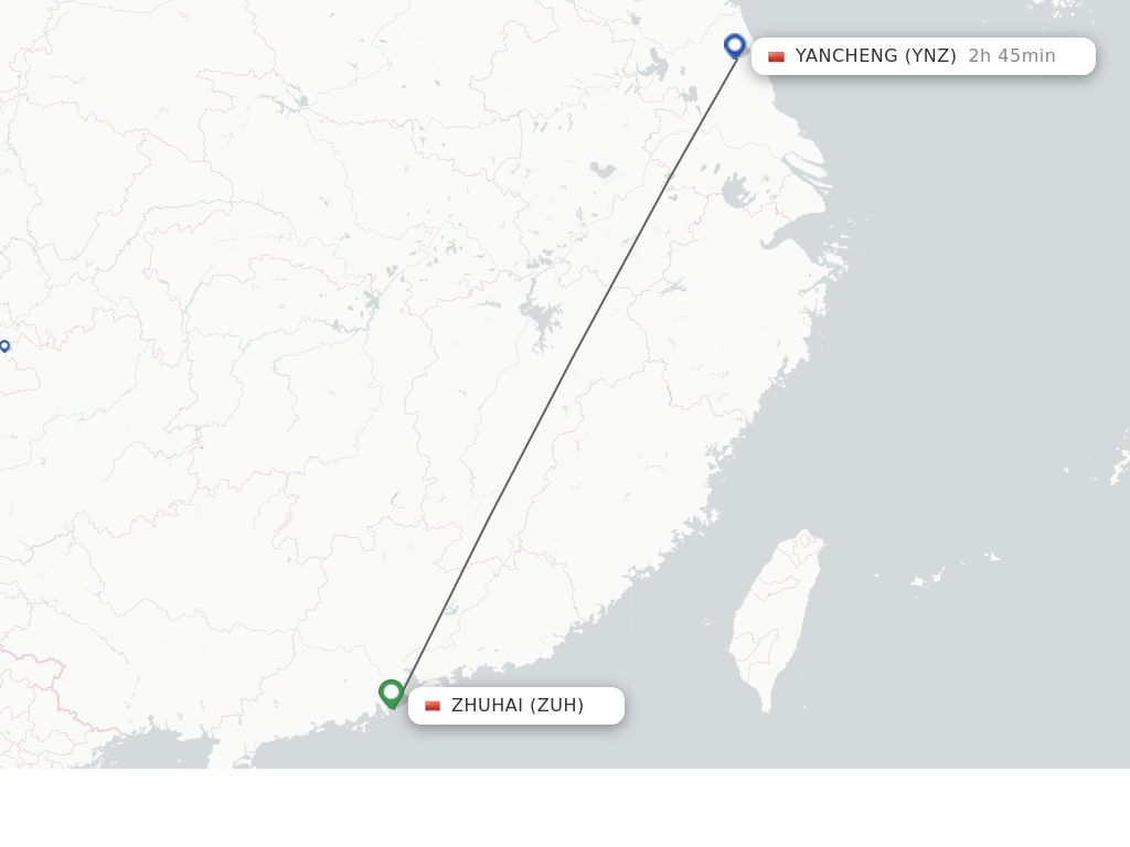 Flights from Zhuhai to Yancheng route map