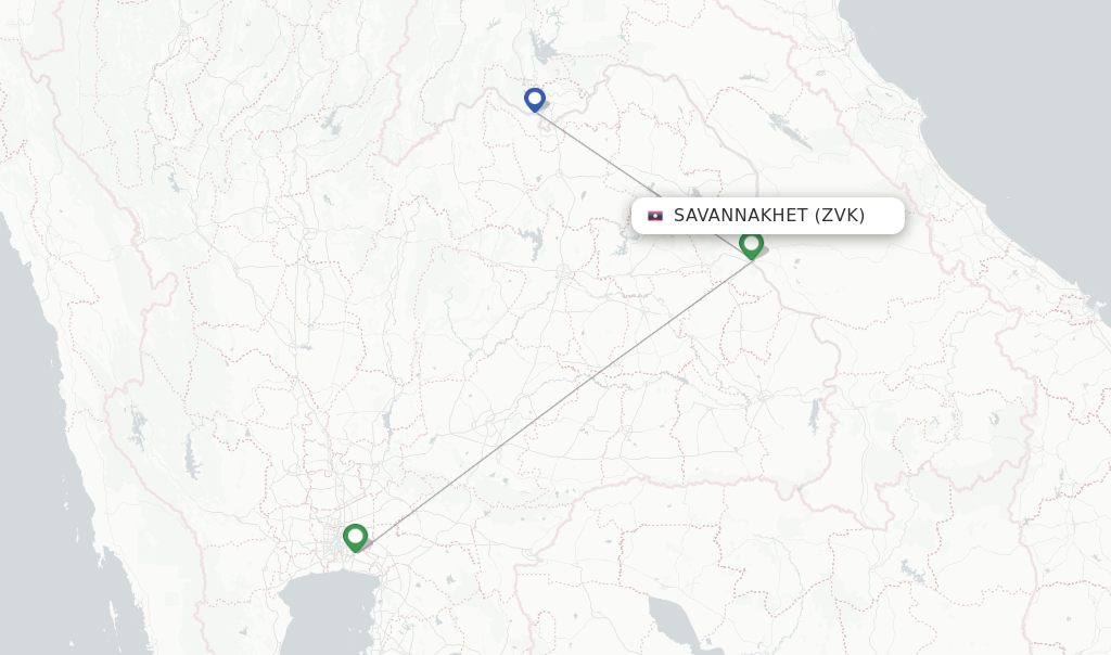 Route map with flights from Savannakhet with Lao Airlines