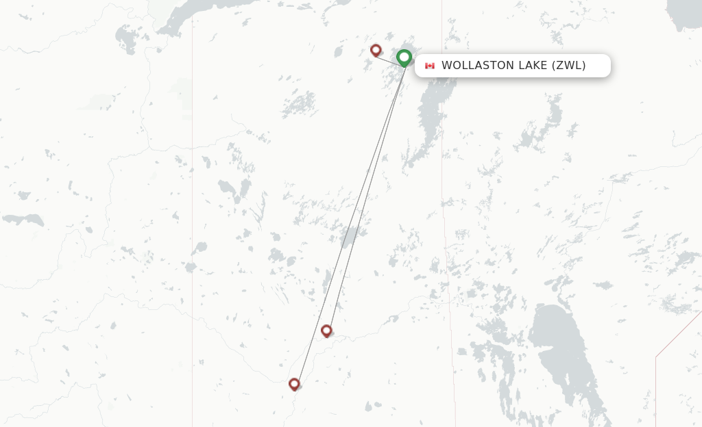 Route map with flights from Wollaston Lake with Transwest Air