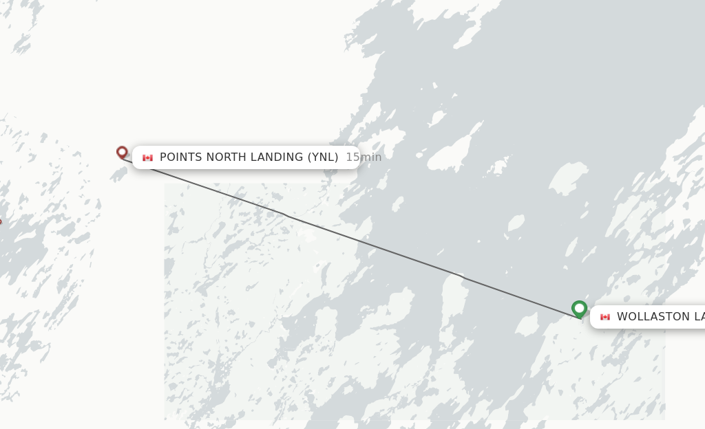 Flights from Wollaston Lake to Points North Landing route map