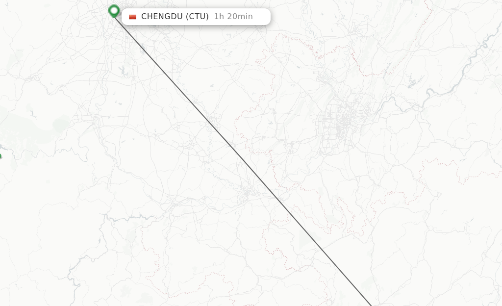Flights from Zunyi to Chengdu route map