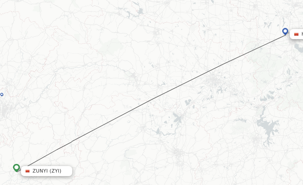 Flights from Zunyi to Hefei route map