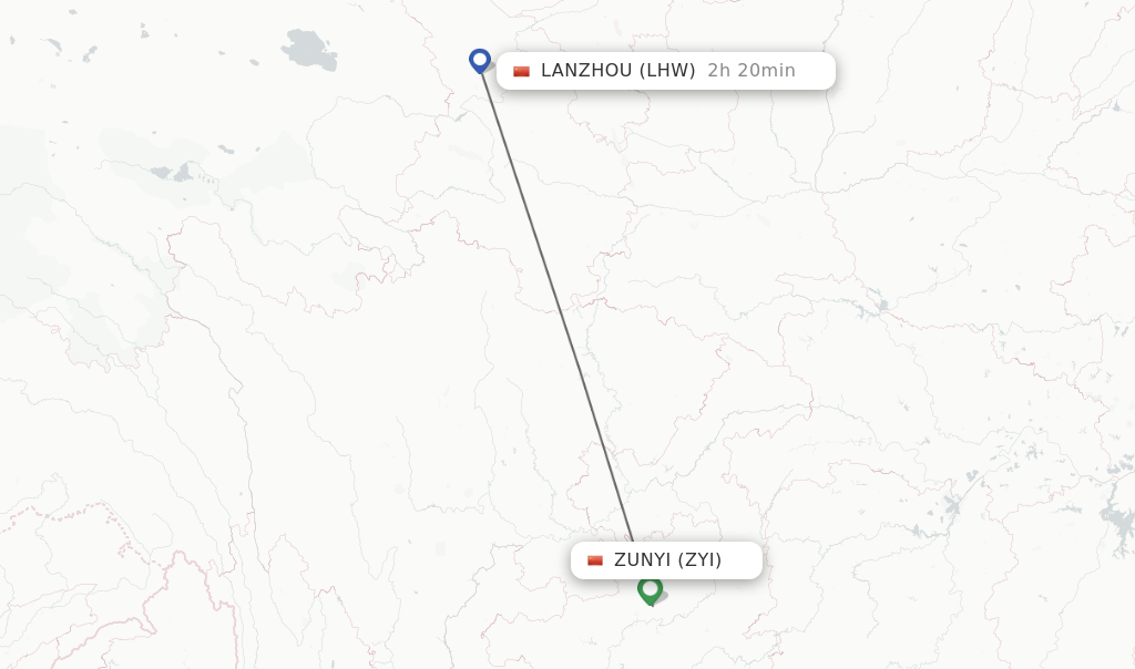 Flights from Zunyi to Lanzhou route map