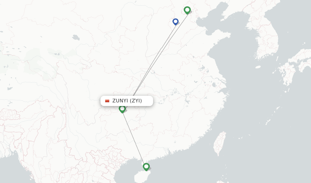 Route map with flights from Zunyi with Hebei Airlines