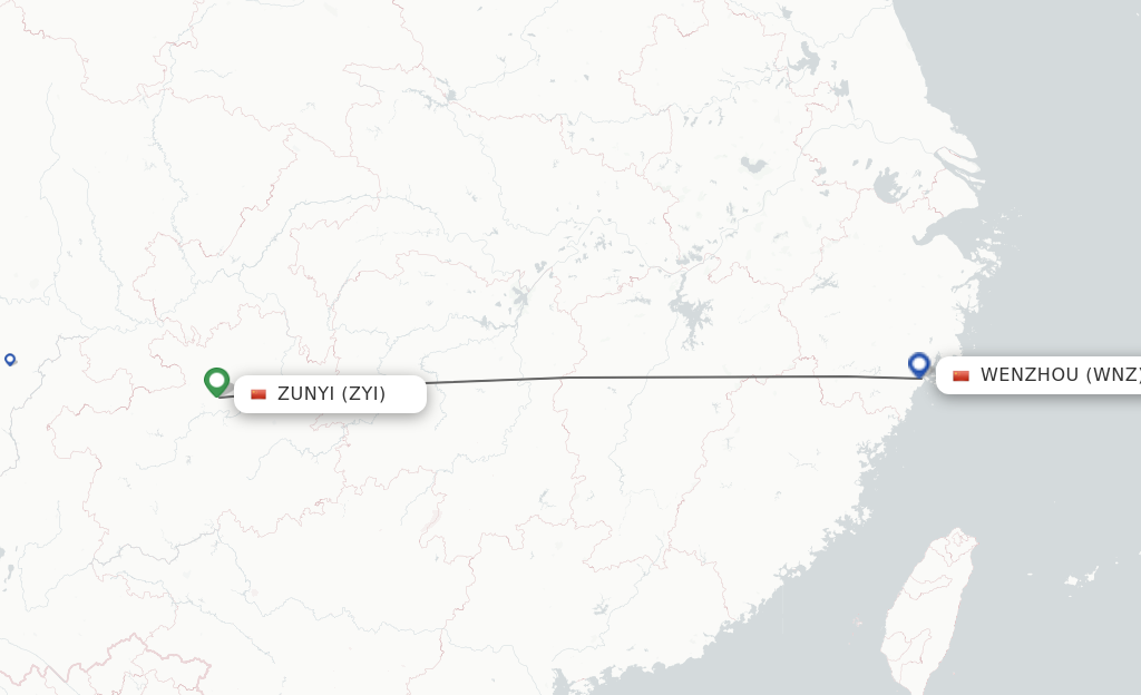 Flights from Zunyi to Wenzhou route map