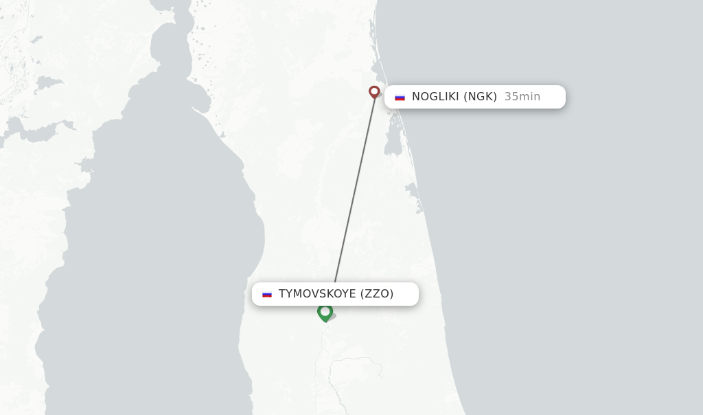 Flights from Tymovskoye to Nogliki route map