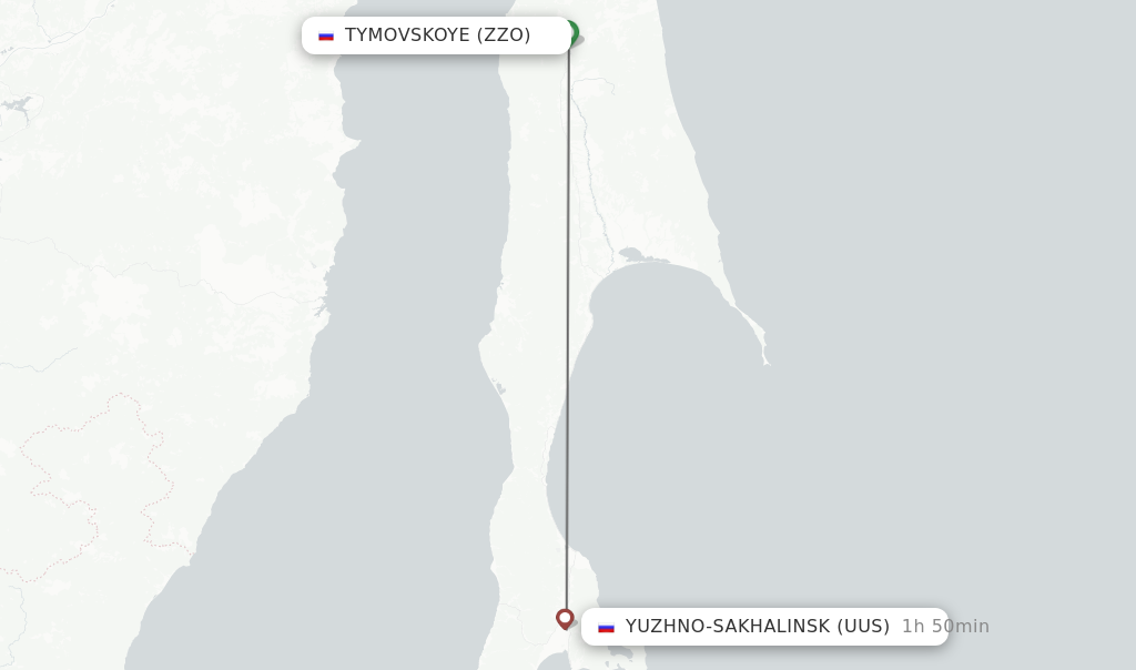 Flights from Tymovskoye to Yuzhno-Sakhalinsk route map